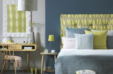 Blue and yellow bedroom