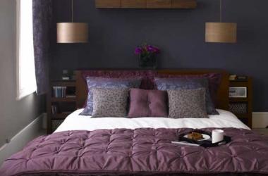 Purple and Dark Wood Bedroom