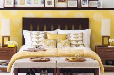Yellow and Dark Wood Bedroom
